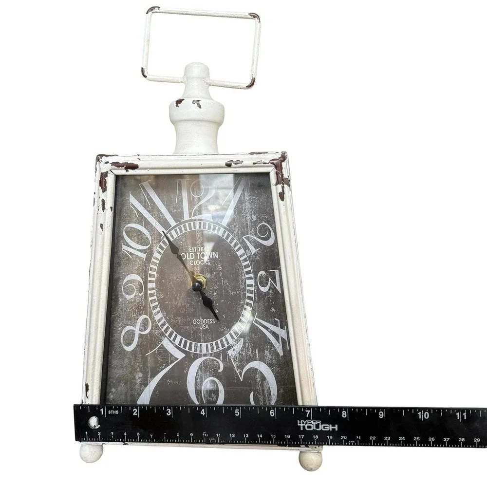 Goddess USA Old Town Clocks Lantern Table Clock Distressed Farmhouse Decor 13